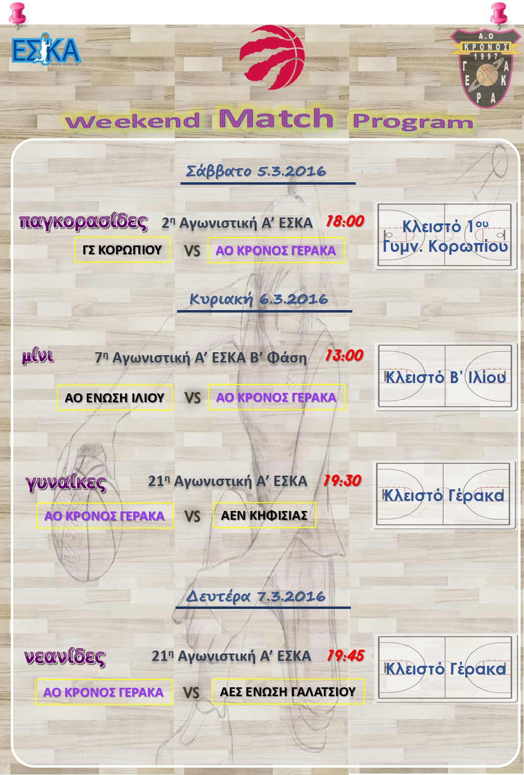 Πρόγραμμα αγώνων εβδομάδας 5-7.03.2016